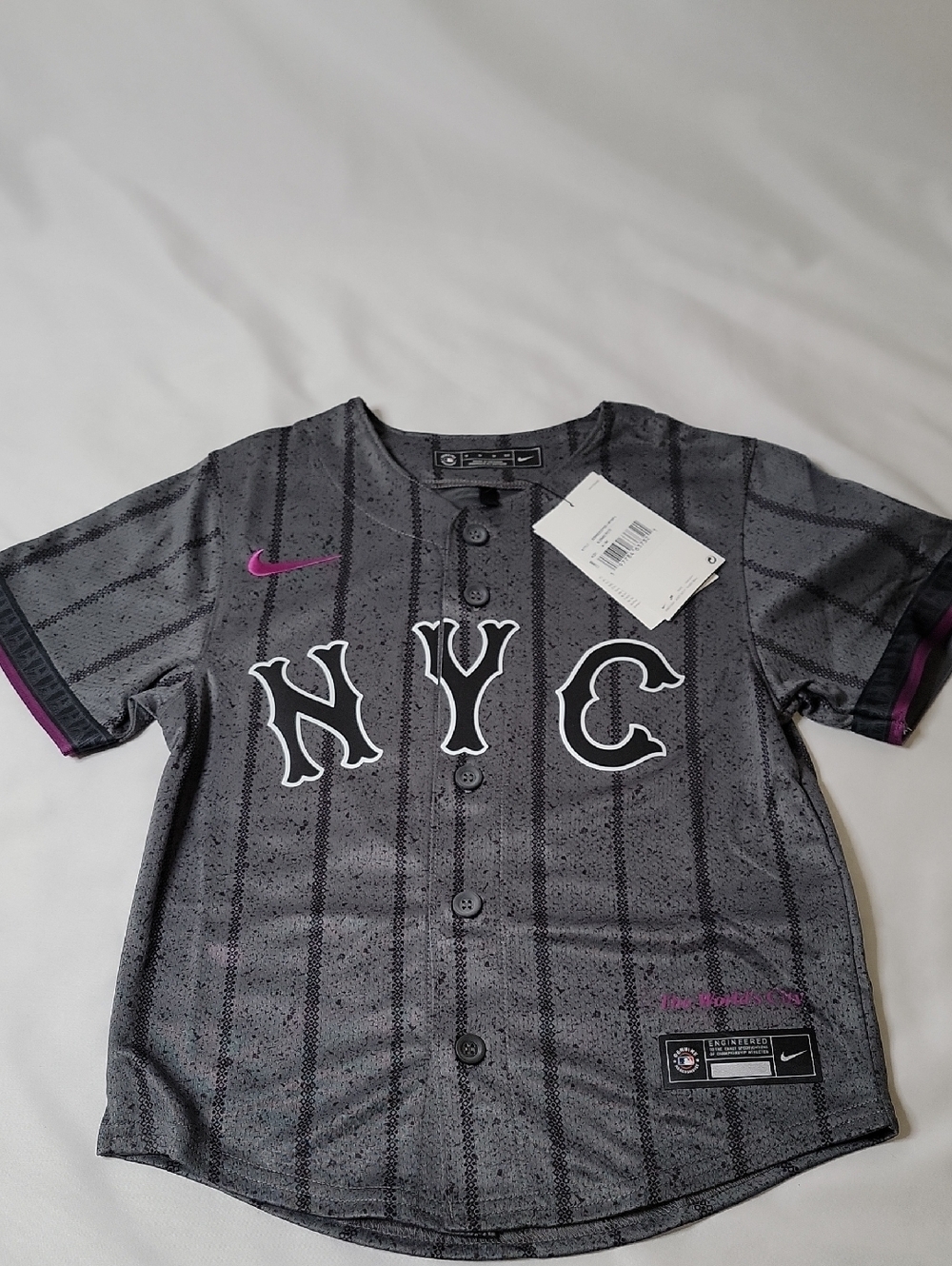 Nike Kids Gray & Purple NYC Button-Down Baseball Shirt